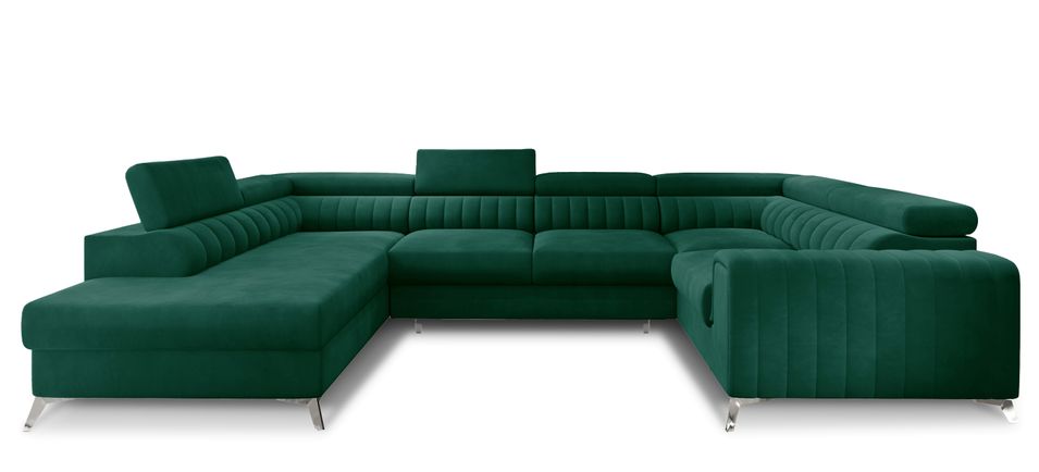 Canapé panoramique convertible LOUVE velours - Rangement et têtières réglables - Photo n°1