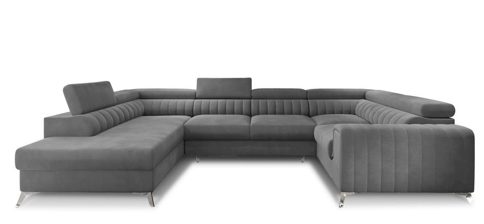 Canapé panoramique convertible LOUVE velours - Rangement et têtières réglables - Photo n°1