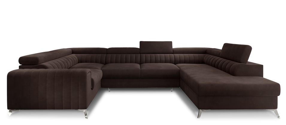 Canapé panoramique convertible LOUVE velours - Rangement et têtières réglables - Photo n°1