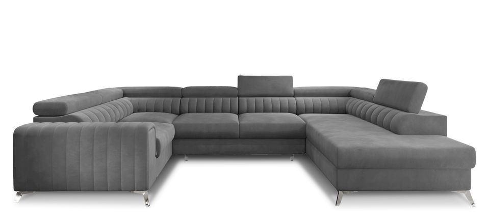 Canapé panoramique convertible LOUVE velours - Rangement et têtières réglables - Photo n°1