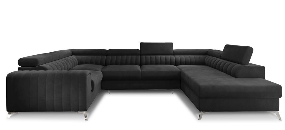 Canapé panoramique convertible LOUVE velours - Rangement et têtières réglables - Photo n°1