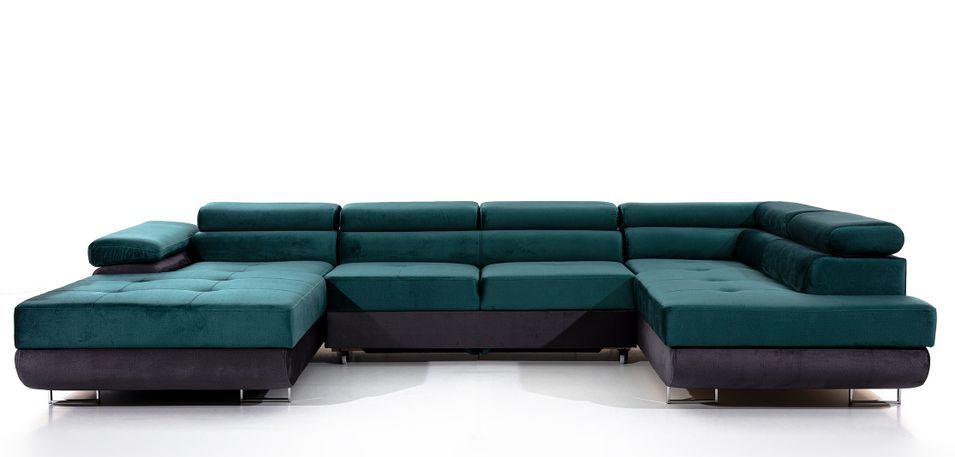 Canapé panoramique convertible ROMANO - Rangement et appuie-têtes réglables - Photo n°1