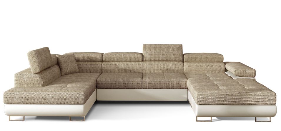 Canapé panoramique convertible ROMANO - Rangement et appuie-têtes réglables - Photo n°1