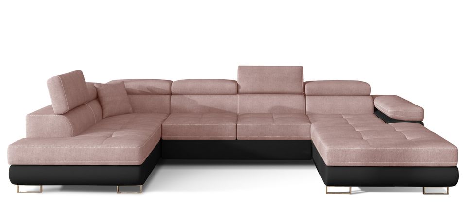 Canapé panoramique convertible ROMANO - Rangement et appuie-têtes réglables - Photo n°1