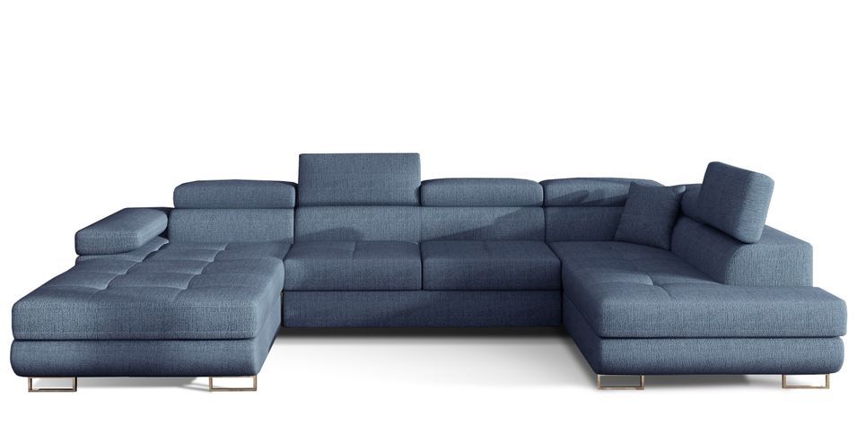 Canapé panoramique convertible ROMANO tissu - Rangement et appuie-têtes réglables - Photo n°1