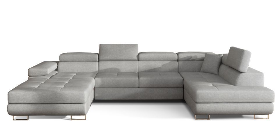 Canapé panoramique convertible ROMANO tissu - Rangement et appuie-têtes réglables - Photo n°1