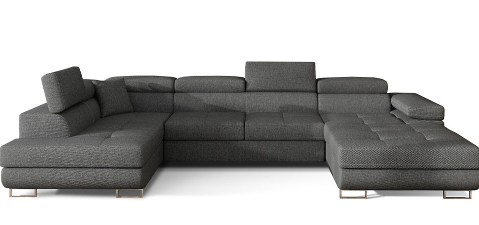 Canapé panoramique convertible ROMANO tissu - Rangement et appuie-têtes réglables - Photo n°1