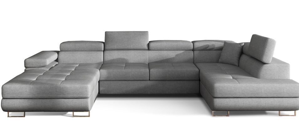 Canapé panoramique convertible ROMANO tissu - Rangement et appuie-têtes réglables - Photo n°1