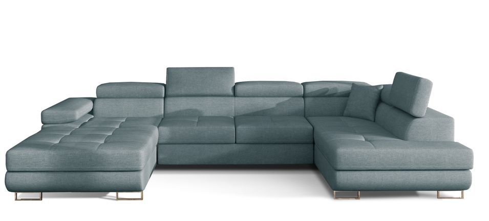 Canapé panoramique convertible ROMANO tissu - Rangement et appuie-têtes réglables - Photo n°1