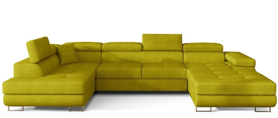 Canapé panoramique convertible ROMANO tissu - Rangement et appuie-têtes réglables - Photo n°1