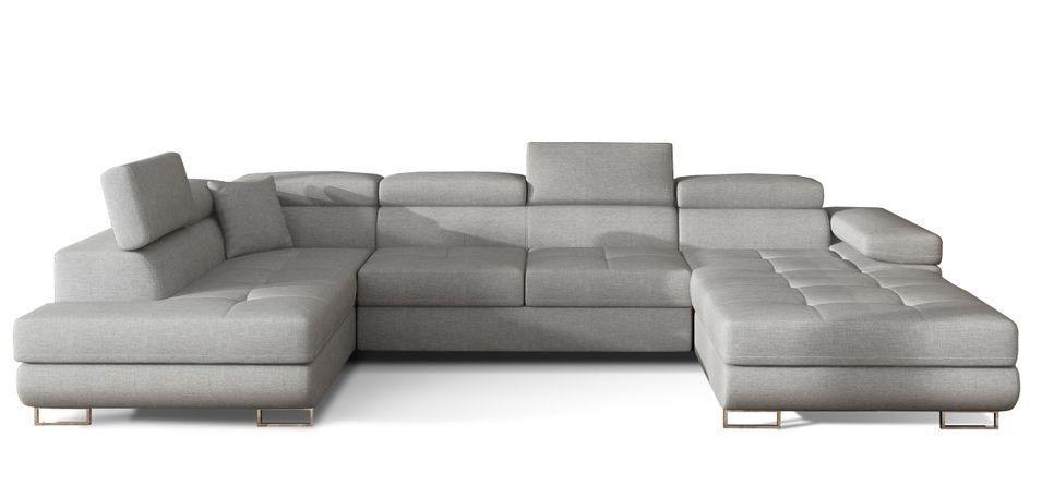 Canapé panoramique convertible ROMANO tissu - Rangement et appuie-têtes réglables - Photo n°1