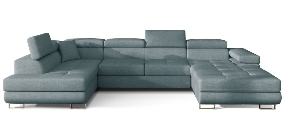 Canapé panoramique convertible ROMANO tissu - Rangement et appuie-têtes réglables - Photo n°1