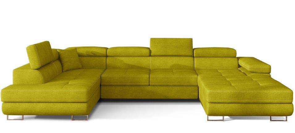 Canapé panoramique convertible ROMANO tissu - Rangement et appuie-têtes réglables - Photo n°1