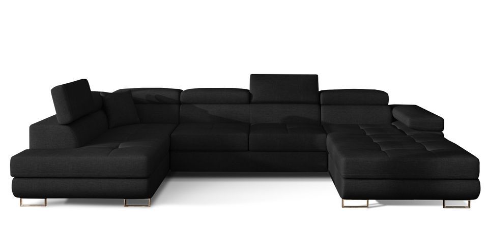 Canapé panoramique convertible ROMANO tissu - Rangement et appuie-têtes réglables - Photo n°1