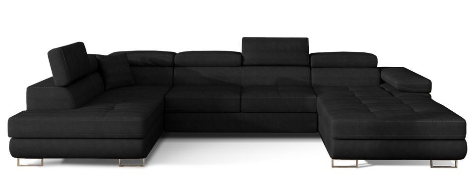 Canapé panoramique convertible ROMANO velours - Rangement et appuie-têtes réglables - Photo n°1