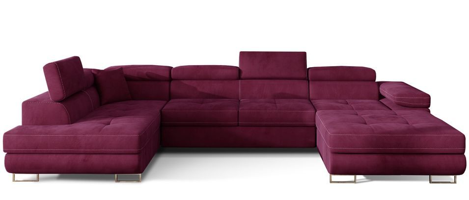 Canapé panoramique convertible ROMANO velours - Rangement et appuie-têtes réglables - Photo n°1