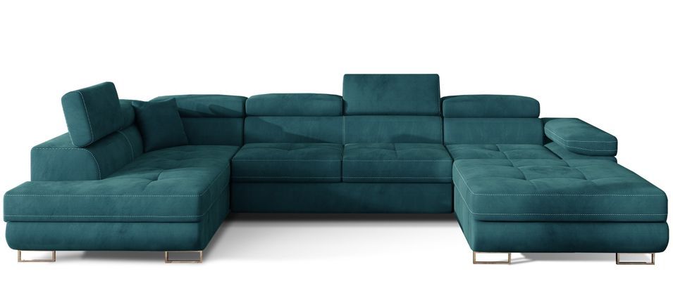 Canapé panoramique convertible ROMANO velours - Rangement et appuie-têtes réglables - Photo n°1