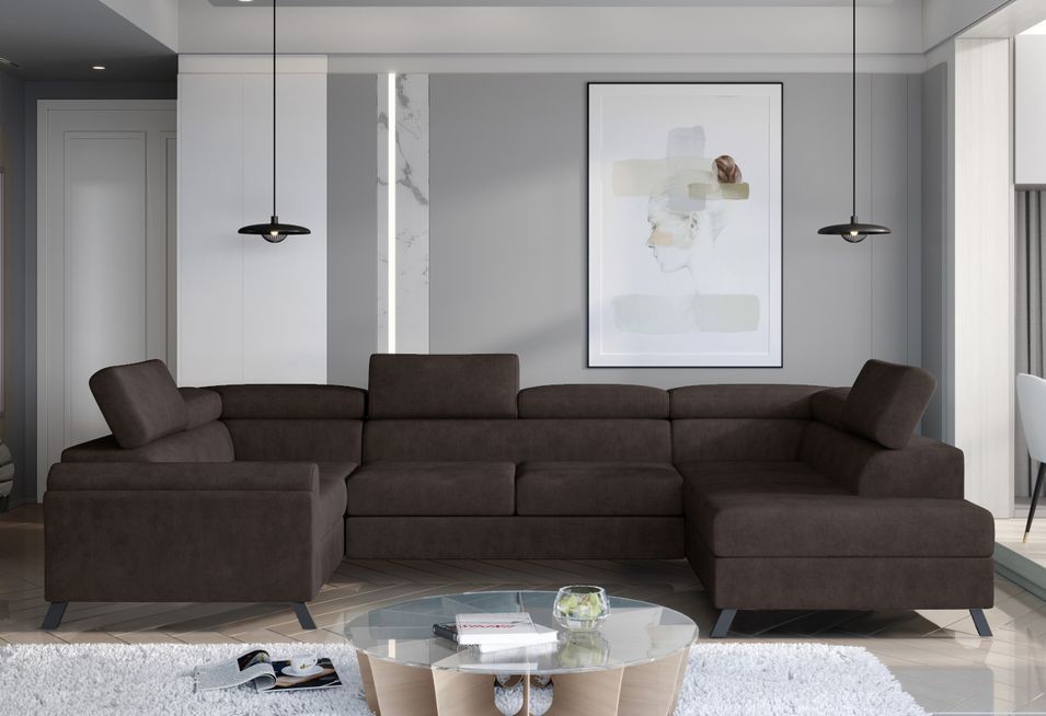 Canapé panoramique convertible SKADA en tissu avec coffre et têtières réglables – 336 cm - Photo n°1