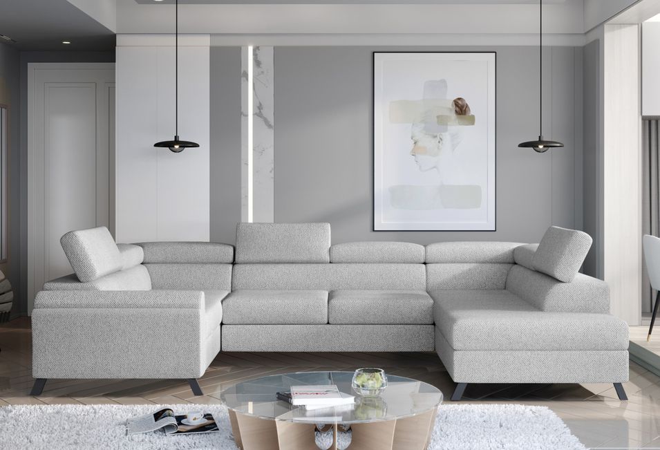 Canapé panoramique convertible SKADA en tissu avec coffre et têtières réglables – 336 cm - Photo n°1