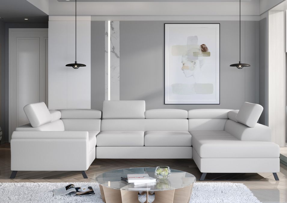 Canapé panoramique convertible SKADA simili cuir – Rangement et appuis-têtes réglables - Photo n°1