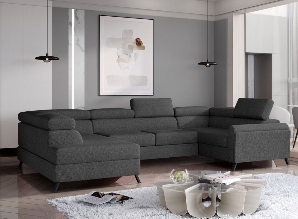 Canapé panoramique convertible SKADA tissu – Rangement et appuis-têtes réglables - Photo n°1