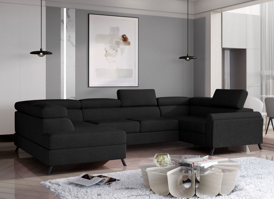 Canapé panoramique convertible SKADA tissu – Rangement et appuis-têtes réglables - Photo n°1