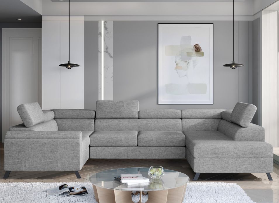 Canapé panoramique convertible SKADA tissu – Rangement et appuis-têtes réglables - Photo n°1