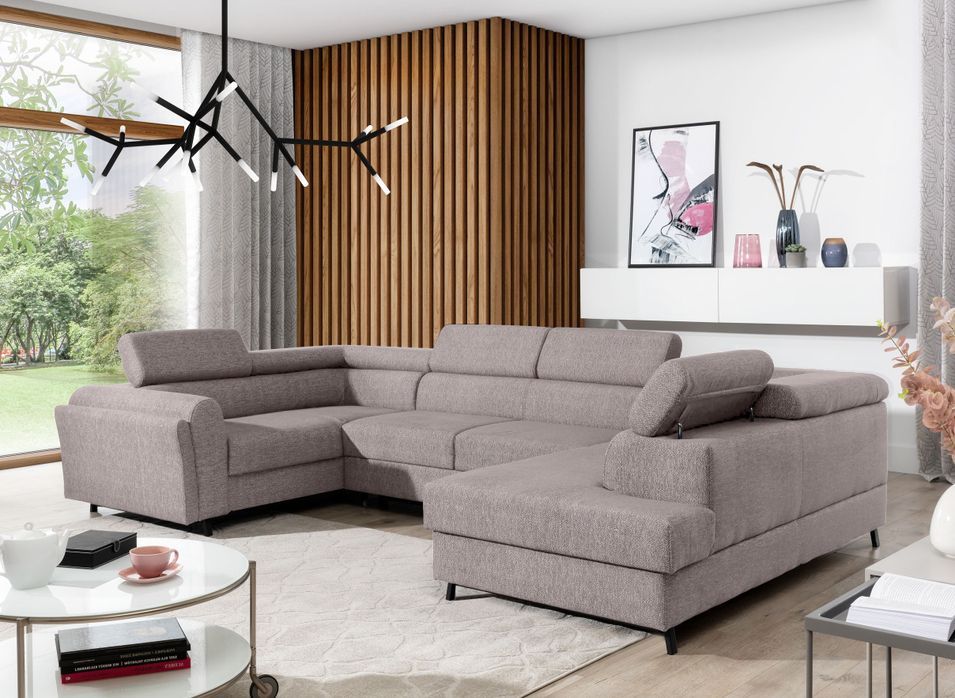 Canapé panoramique convertible SKADA tissu – Rangement et appuis-têtes réglables - Photo n°1