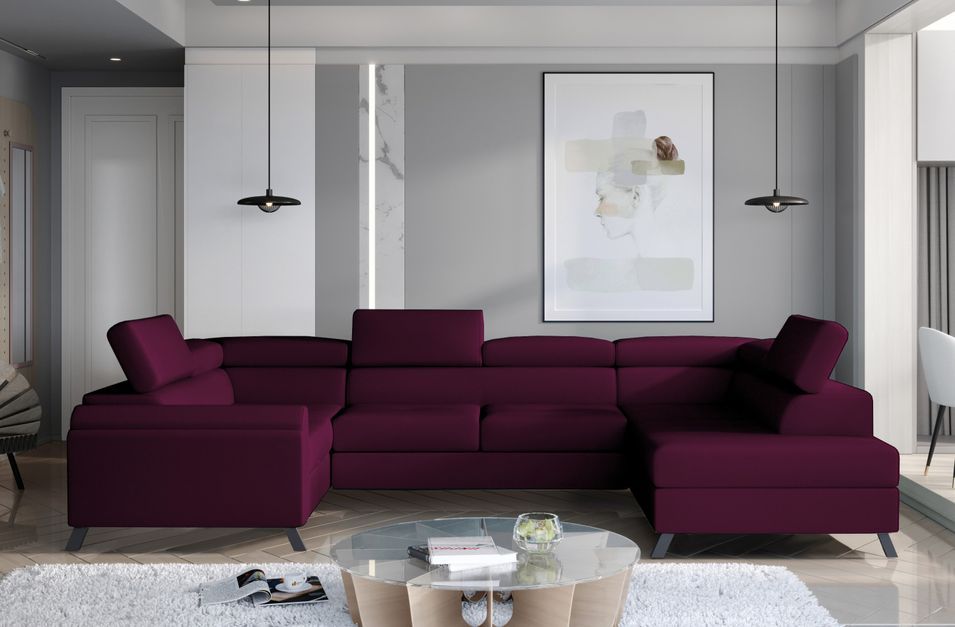 Canapé panoramique convertible SKADA velours – Rangement et appuis-têtes réglables - Photo n°1