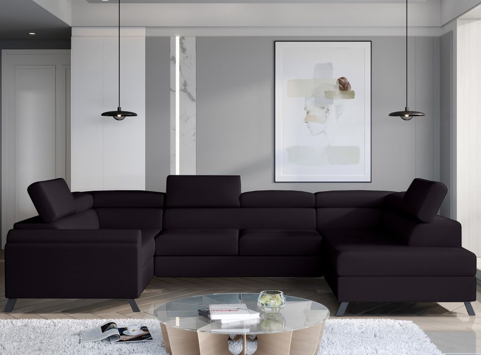 Canapé panoramique convertible SKADA velours – Rangement et appuis-têtes réglables - Photo n°1