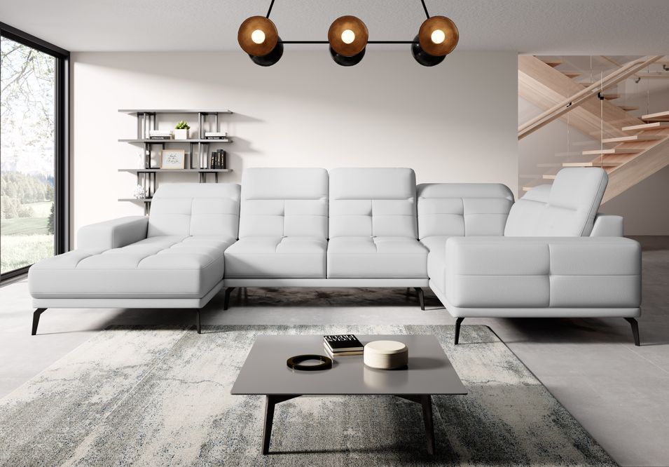 Canapé panoramique convertible SKAW en simili cuir avec têtières réglables – 350 cm - Photo n°1