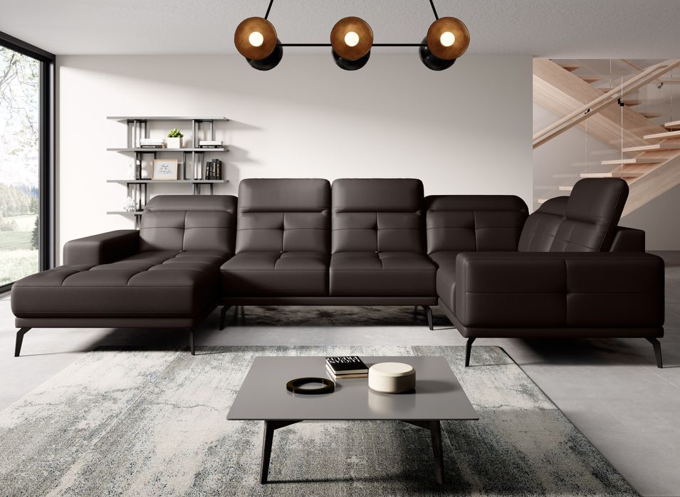 Canapé panoramique convertible SKAW en simili cuir avec têtières réglables – 350 cm - Photo n°1