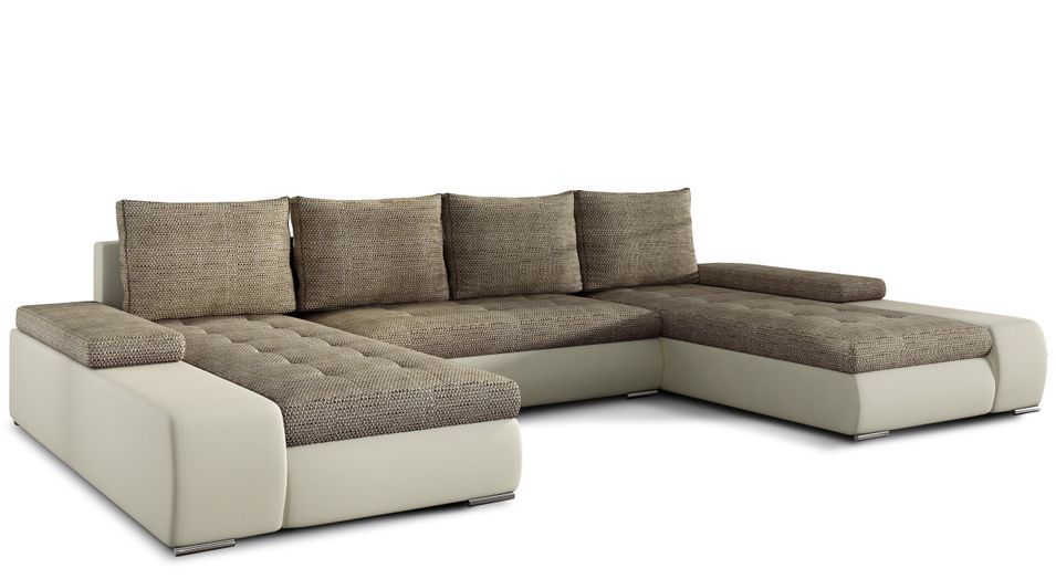 Canapé panoramique convertible TINO bi-matière avec rangement - Photo n°1