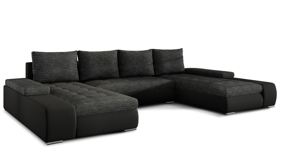 Canapé panoramique convertible TINO bi-matière avec rangement - Photo n°1