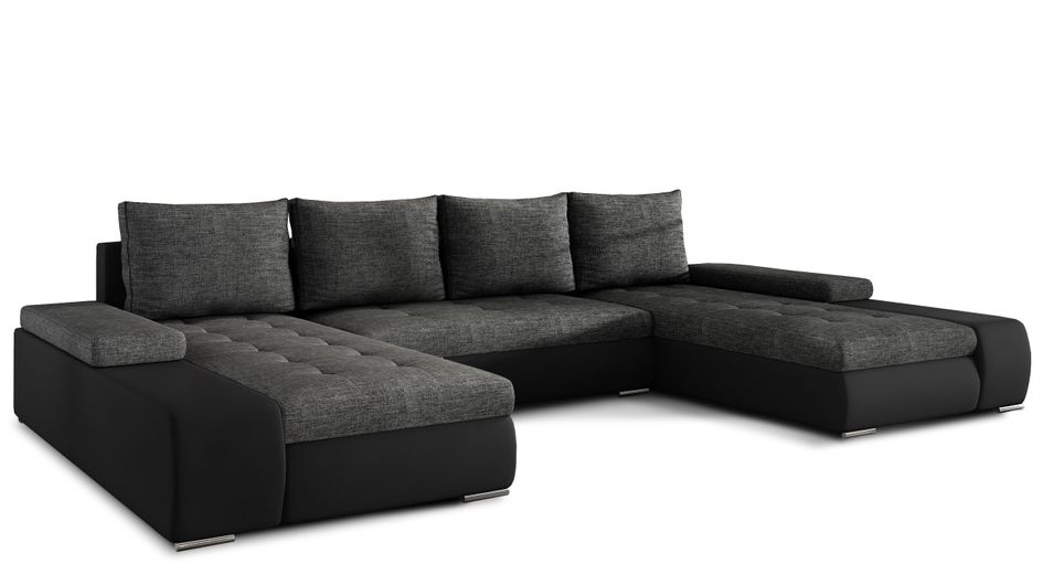 Canapé panoramique convertible TINO bi-matière avec rangement - Photo n°1