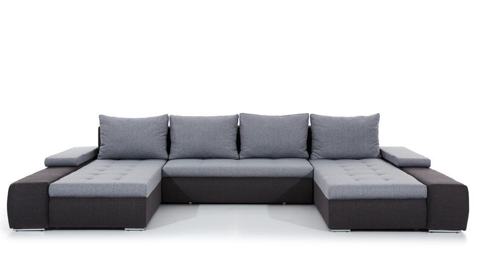 Canapé panoramique convertible TINO bi-matière avec rangement - Photo n°1