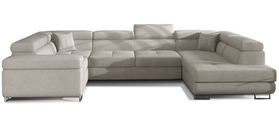 Canapé panoramique convertible TOVY en tissu avec coffre et têtières réglables – 340 cm - Photo n°1