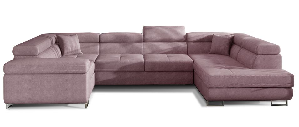 Canapé panoramique convertible TOVY en tissu avec coffre et têtières réglables – 340 cm - Photo n°1
