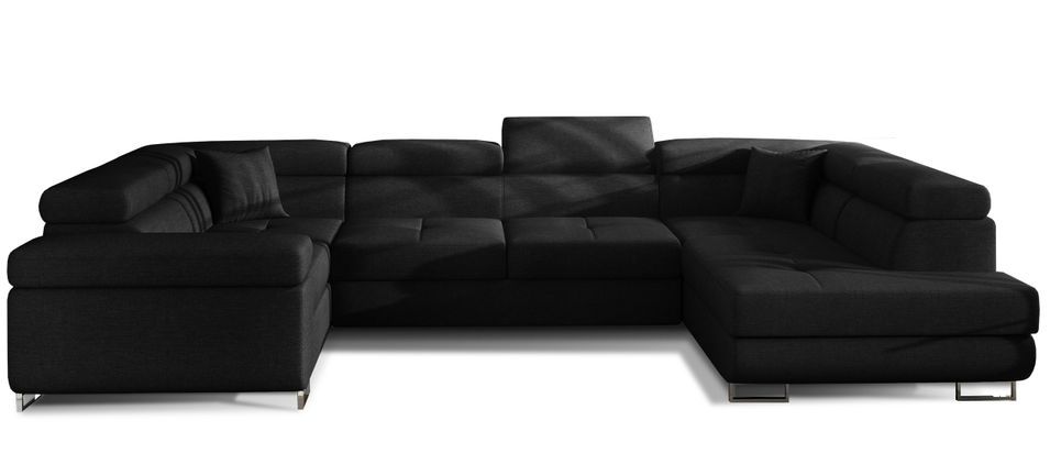 Canapé panoramique convertible TOVY en tissu avec coffre et têtières réglables – 340 cm - Photo n°1