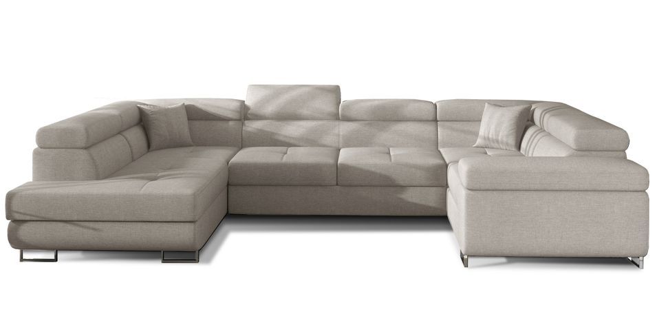 Canapé panoramique convertible TOVY en tissu avec coffre et têtières réglables – 340 cm - Photo n°1