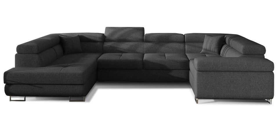 Canapé panoramique convertible TOVY en tissu avec coffre et têtières réglables – 340 cm - Photo n°1