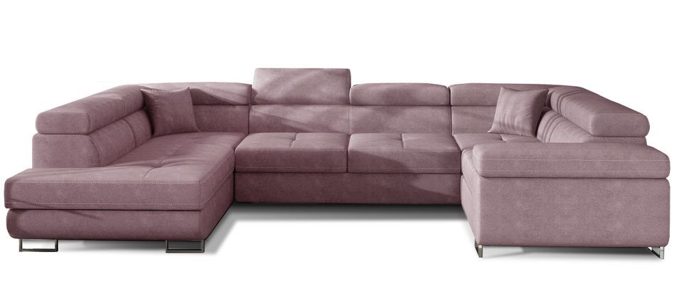 Canapé panoramique convertible TOVY en tissu avec coffre et têtières réglables – 340 cm - Photo n°1