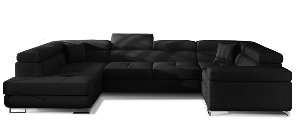 Canapé panoramique convertible TOVY en tissu avec coffre et têtières réglables – 340 cm - Photo n°1