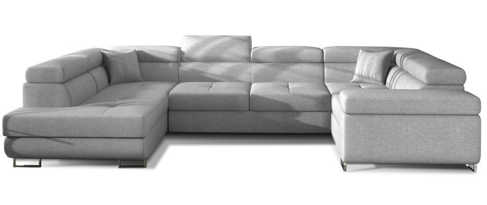 Canapé panoramique convertible TOVY en tissu avec coffre et têtières réglables – 340 cm - Photo n°1