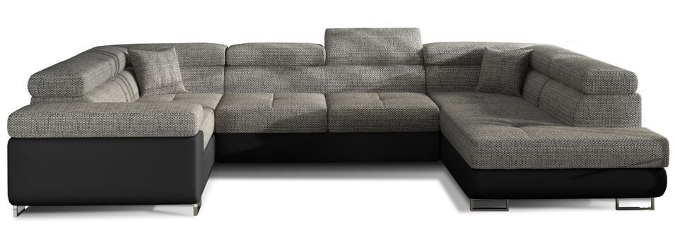 Canapé panoramique convertible TOVY en tissu et simili cuir avec têtières réglables – 340 cm - Photo n°1