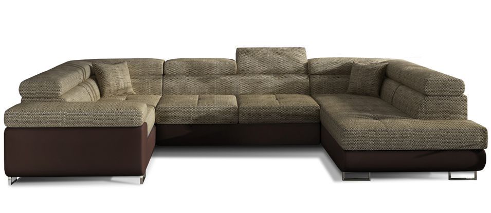 Canapé panoramique convertible TOVY en tissu et simili cuir avec têtières réglables – 340 cm - Photo n°1