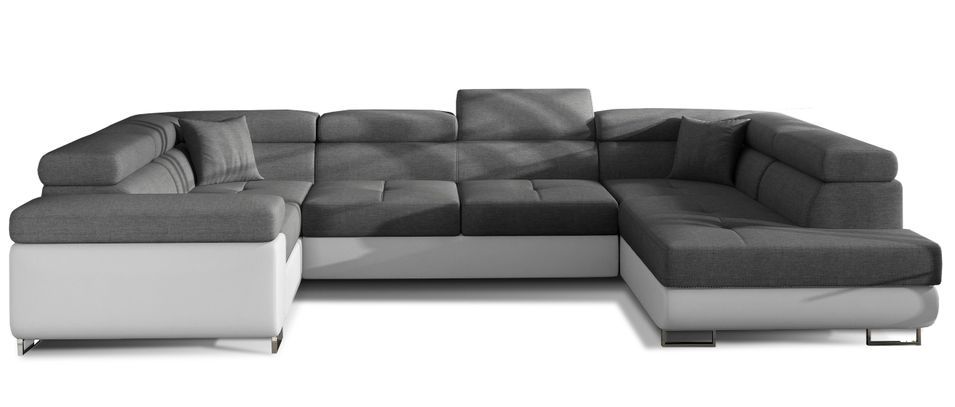 Canapé panoramique convertible TOVY en tissu et simili cuir avec têtières réglables – 340 cm - Photo n°1