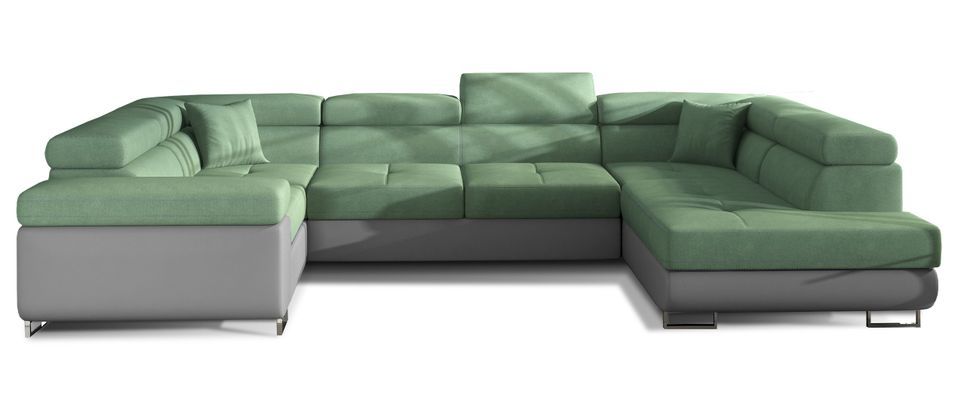 Canapé panoramique convertible TOVY en tissu et simili cuir avec têtières réglables – 340 cm - Photo n°1