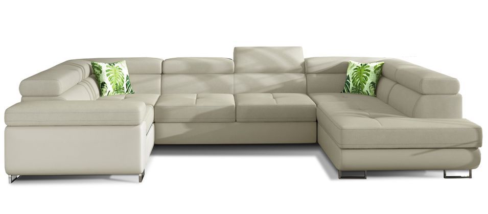 Canapé panoramique convertible TOVY en tissu et simili cuir avec têtières réglables – 340 cm - Photo n°1