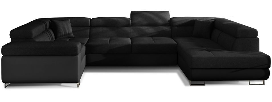 Canapé panoramique convertible TOVY en tissu et simili cuir avec têtières réglables – 340 cm - Photo n°1